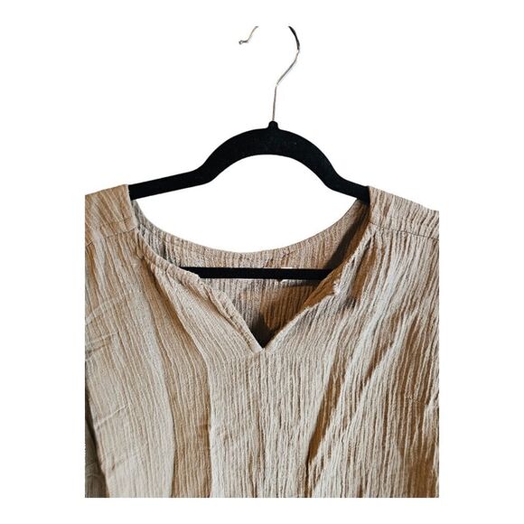 SOFT SURROUNDINGS Ramie Split Neck Crinkled Long Sleeve Top - Size Medium - Picture 3 of 8